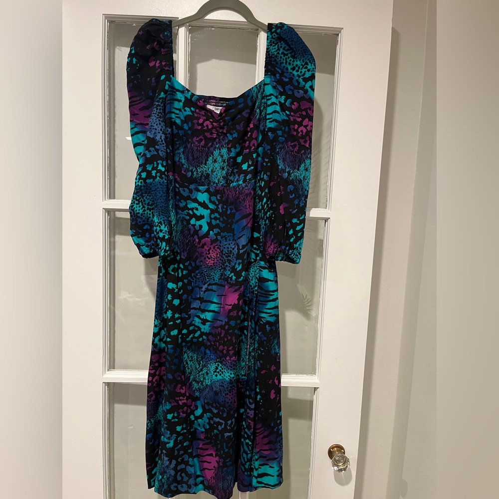 NWT Bar III Colorful Animal Print Slit Midi Dress Sz XS Black Teal Pink Purple